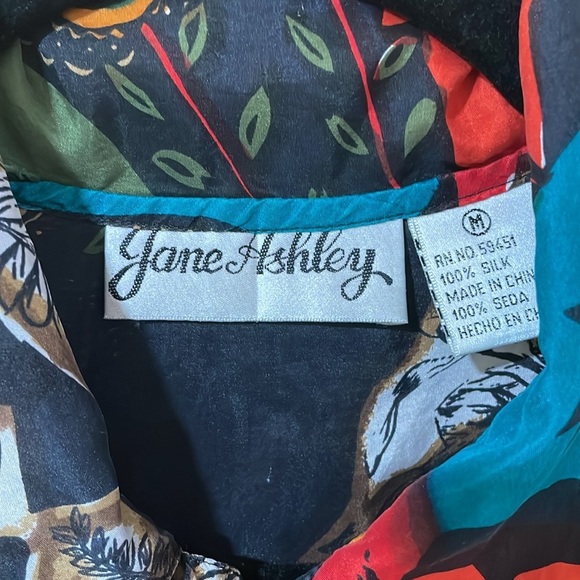 Vintage Jane Ashley Shirt Button Up Silk Short Sleeve Floral Hawaiian Size M - Picture 3 of 12